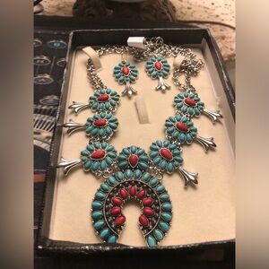Native American Squash Blossom Necklace and Earring Set- 63A $50 or $45 w/offer